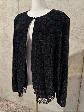 Y2K Black Shimmer Evening Jacket Quiet Luxury Vintage Size XXL
